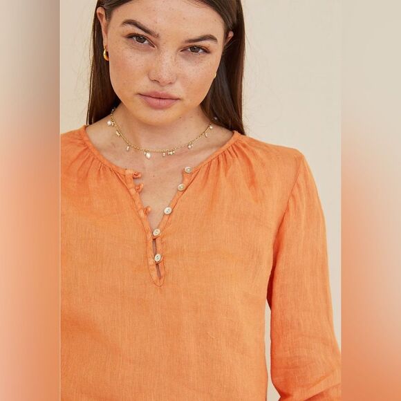 Bella Dahl 100% Linen Long Sleeve Button Loop Women's Pullover Top Blouse(SizeS) - Picture 2 of 12